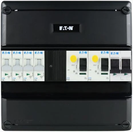 Eaton + Eaton Kleine enkele kast, afgebeeld met 4 groepen en hoofdschakelaar