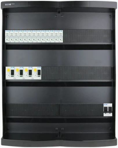 Eaton + Eaton Medusa · twee deuren, afgebeeld met 13 groepen en hoofdschakelaar